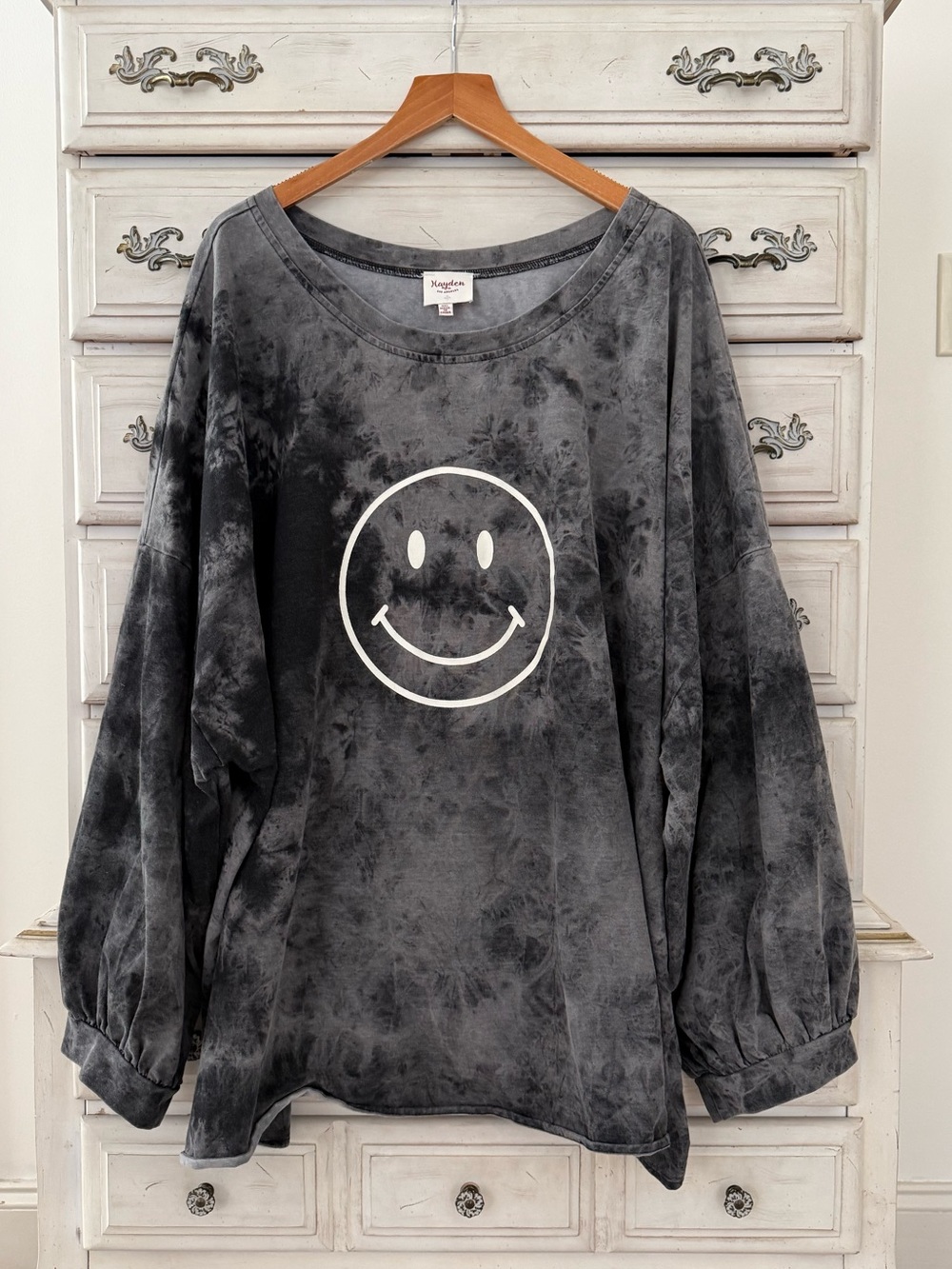 Hayden Acid Wash Smiley Face Sweater